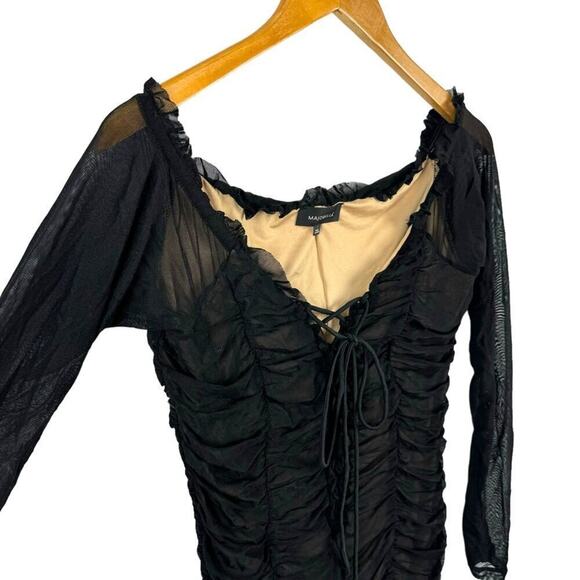 Majorelle Jardin Darling Ruched Dress in Black Lace Up Front Bodycon Size Large - Picture 6 of 15